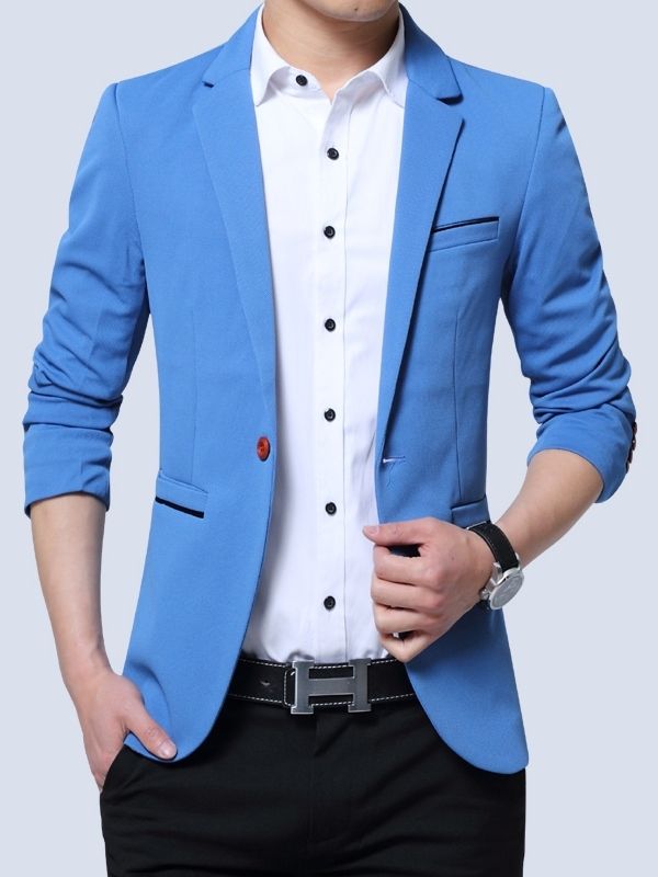 Blazer Slim Vogue Pour Hommes Avec Poche De Couleur Unie