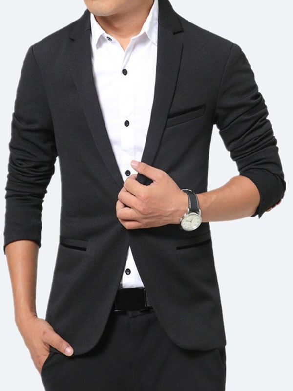 Blazer Slim Vogue Pour Hommes Avec Poche De Couleur Unie