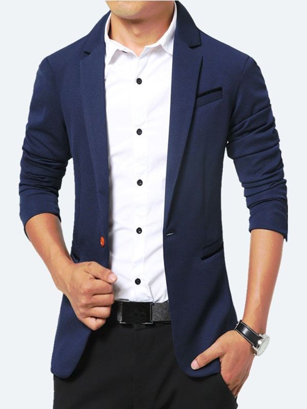 Blazer Slim Vogue Pour Hommes Avec Poche De Couleur Unie