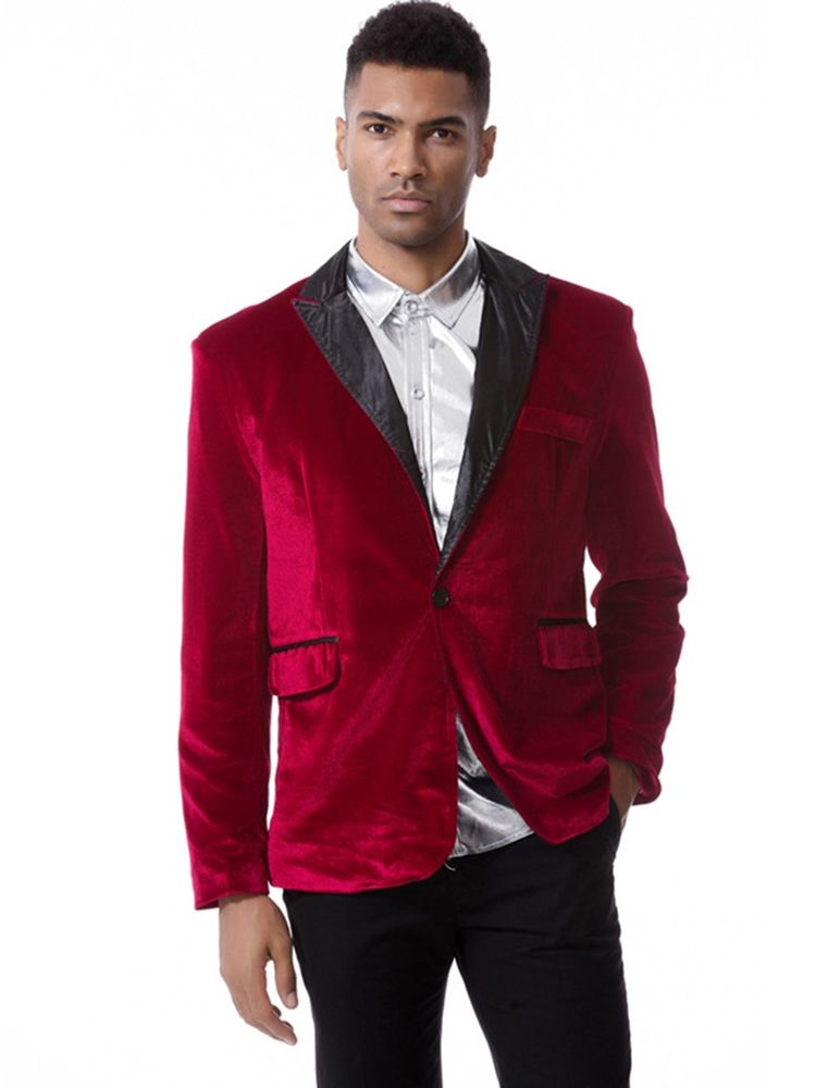 Blazer En Velours Côtelé Uni À Revers Cranté Et Boutonnage Simple Vogue Pour Hommes