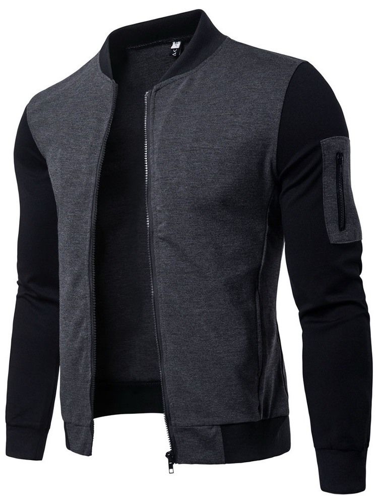 Color Block Col Montant Zipper Fall Mens Slim Jacket