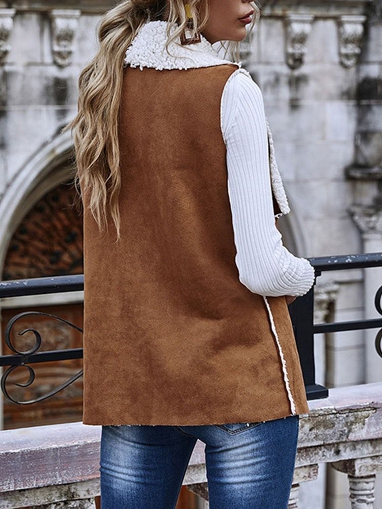 Gilet D'automne Mi-long Uni À Revers Pour Femme