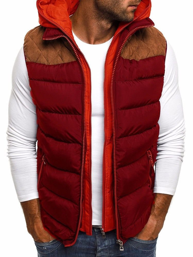 Gilet Européen Pour Hommes En Patchwork Épais À Blocs De Couleurs