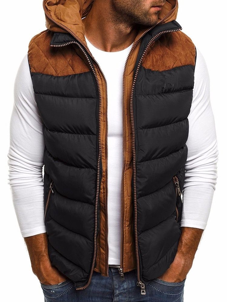 Gilet Européen Pour Hommes En Patchwork Épais À Blocs De Couleurs