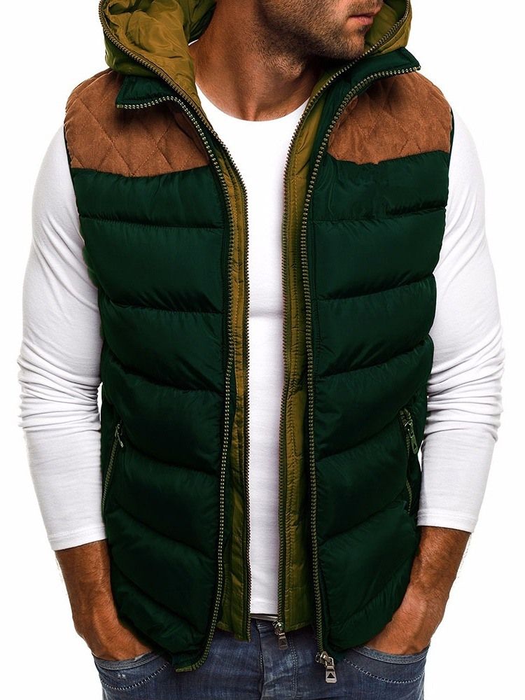 Gilet Européen Pour Hommes En Patchwork Épais À Blocs De Couleurs