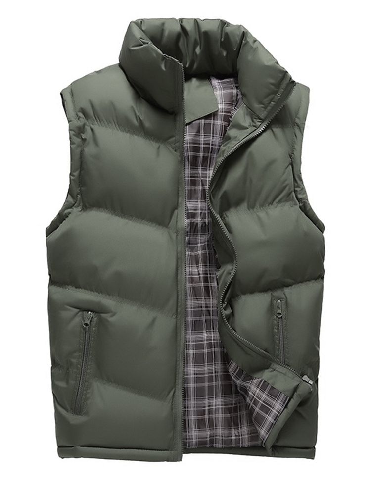 Gilet Pour Hommes Avec Fermeture Éclair Épaisse En Polyester À Col Montant