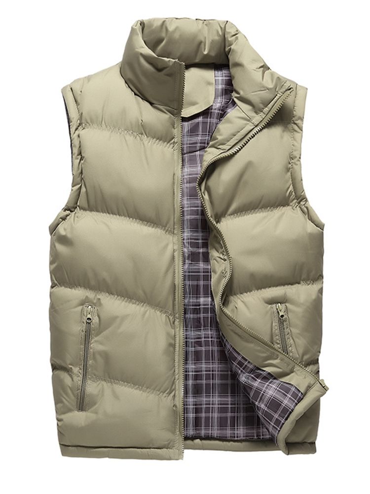 Gilet Pour Hommes Avec Fermeture Éclair Épaisse En Polyester À Col Montant