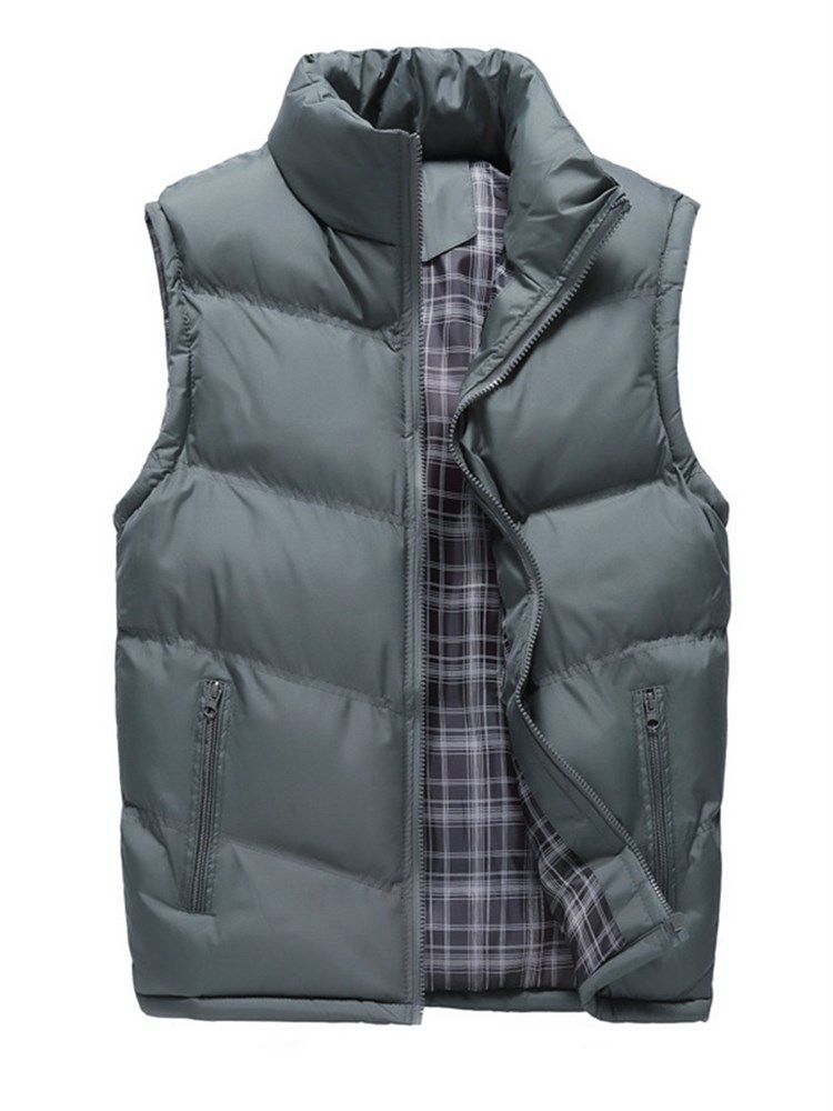 Gilet Pour Hommes Avec Fermeture Éclair Épaisse En Polyester À Col Montant