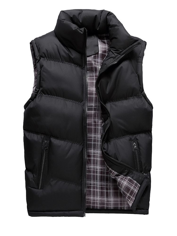 Gilet Pour Hommes Avec Fermeture Éclair Épaisse En Polyester À Col Montant