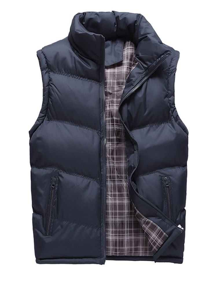 Gilet Pour Hommes Avec Fermeture Éclair Épaisse En Polyester À Col Montant