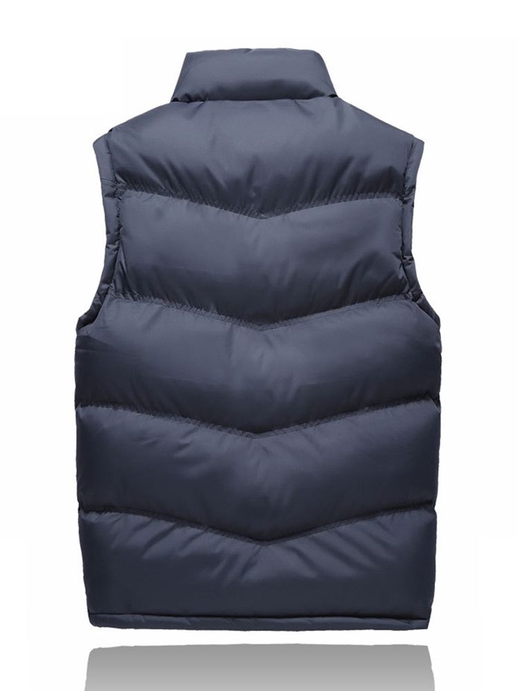 Gilet Pour Hommes Avec Fermeture Éclair Épaisse En Polyester À Col Montant