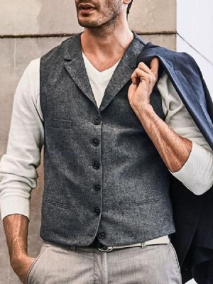 Gilet Simple À Boutonnage Simple Européen À Revers Cranté Pour Hommes