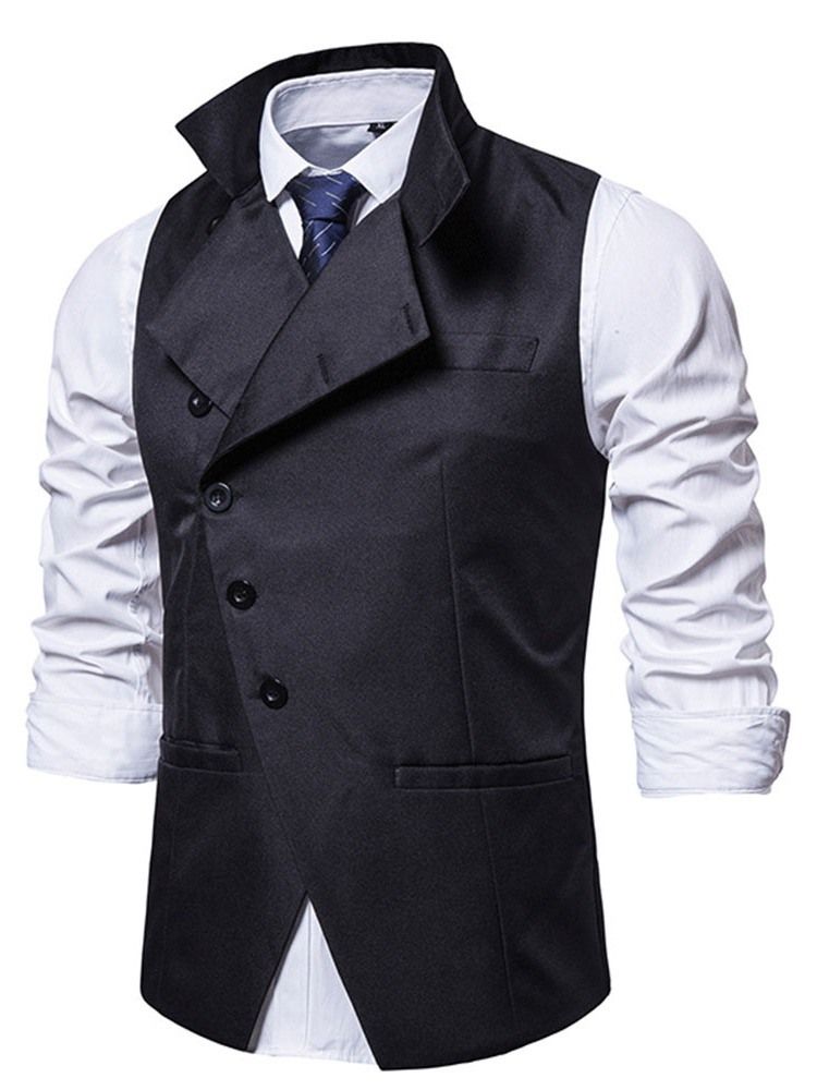 Gilet Simple Boutonnage Uni À Col Montant Pour Hommes