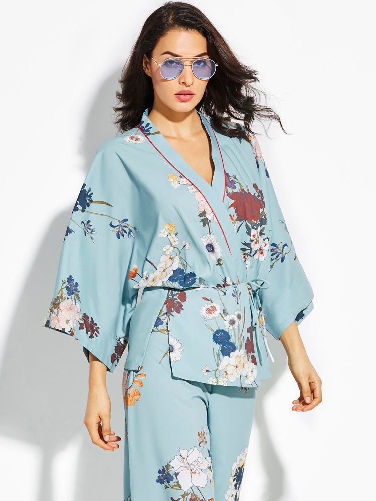 Manteau Kimono À Fleurs En Vrac Pour Femme