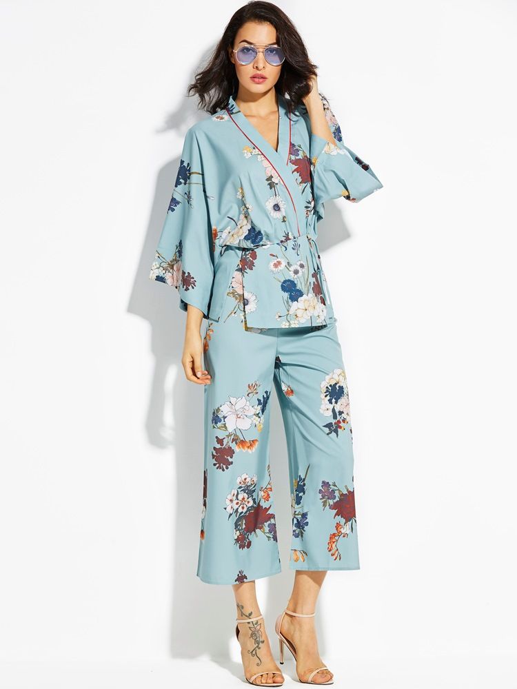 Manteau Kimono À Fleurs En Vrac Pour Femme