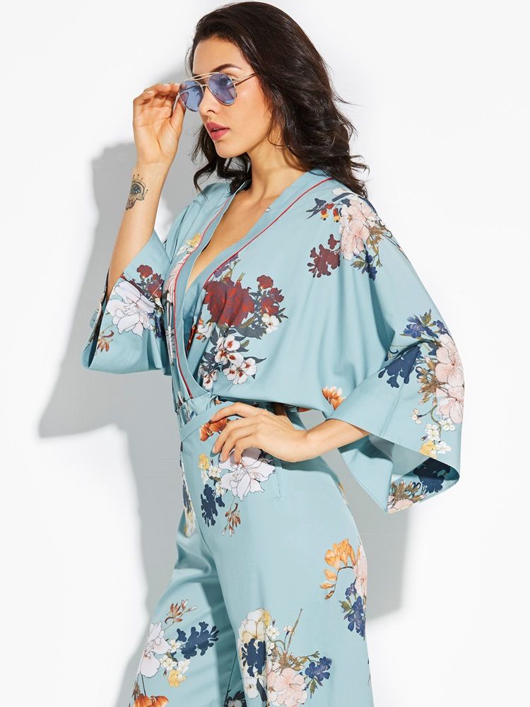 Manteau Kimono À Fleurs En Vrac Pour Femme