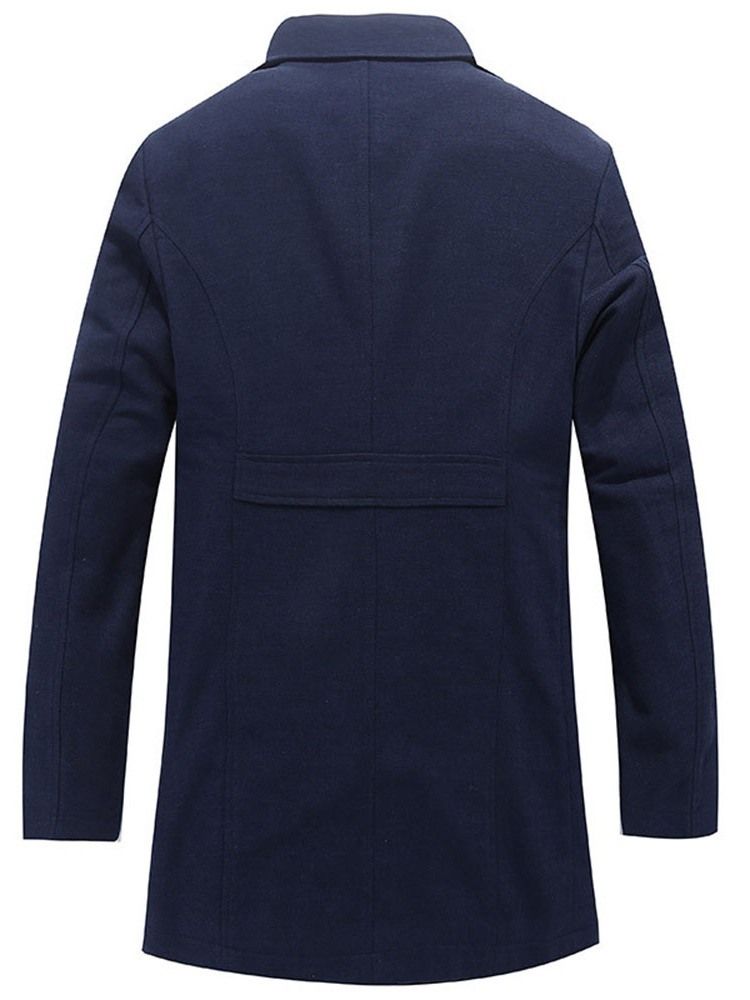 Manteau Uni Mi-long À Poche Décontractée Droite Pour Hommes