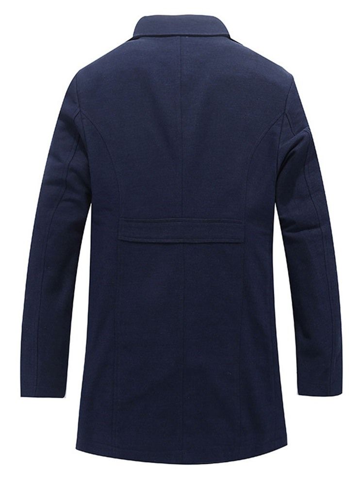 Manteau Uni Mi-long À Poche Décontractée Droite Pour Hommes