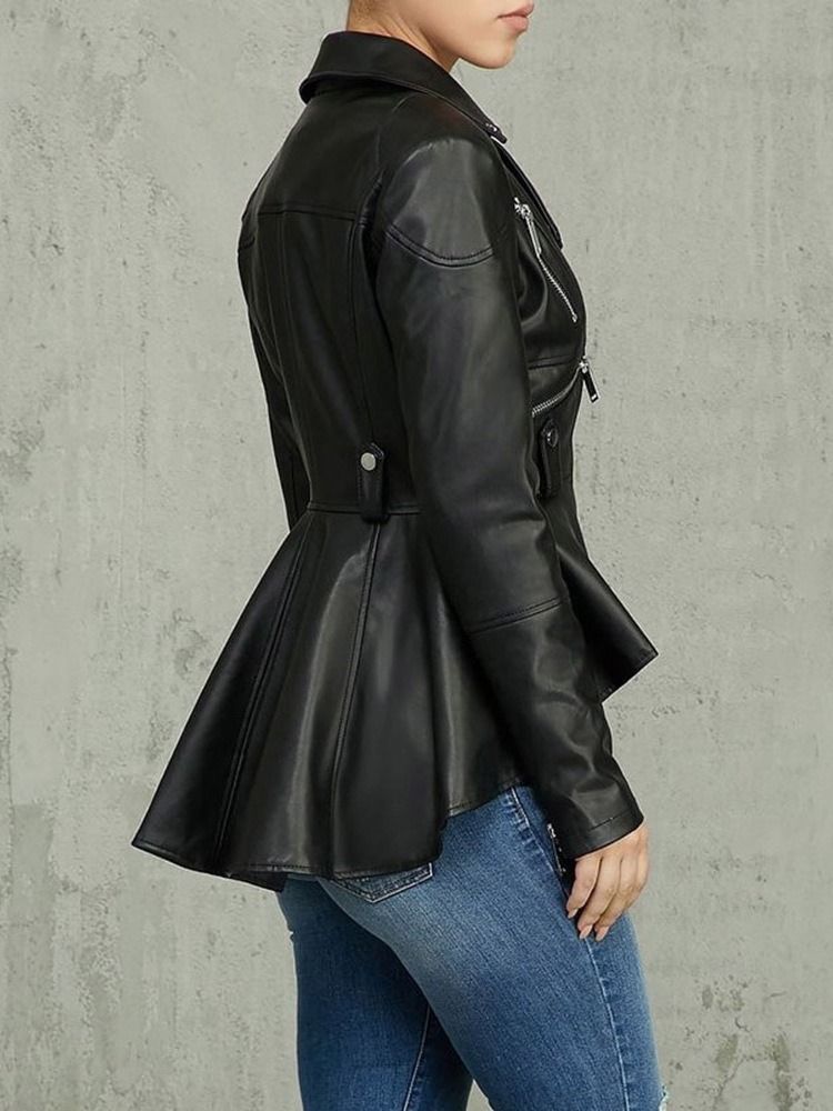 Veste Asymétrique Mi-longue Zippée En Pu Pour Femme