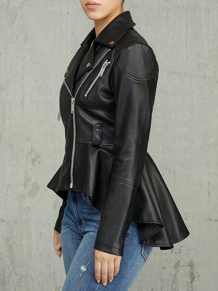 Veste Asymétrique Mi-longue Zippée En Pu Pour Femme