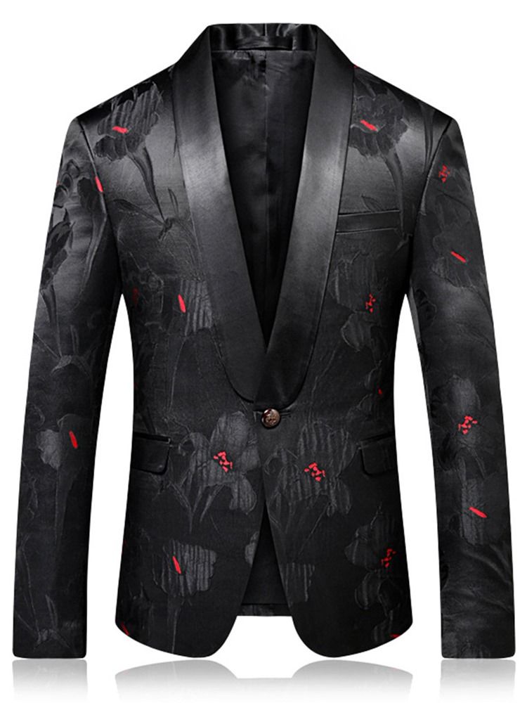 Veste Blazer À Un Bouton Pour Homme À Revers Cranté Et À Fleurs