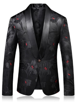 Veste Blazer À Un Bouton Pour Homme À Revers Cranté Et À Fleurs