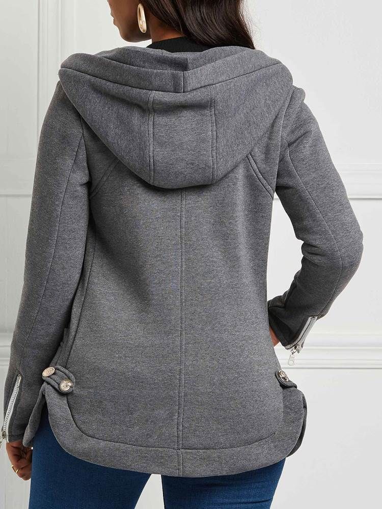 Veste À Capuche Décontractée Avec Poche Zippée Pour Femme