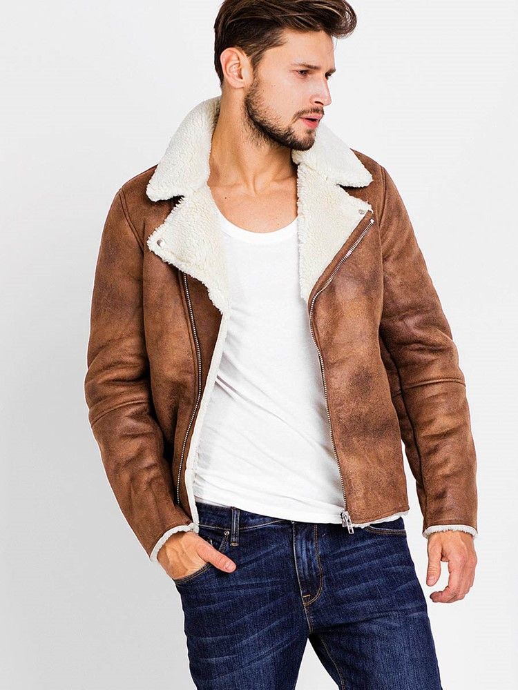 Veste Chaude Vogue Pour Hommes Avec Fermeture Éclair En Simili-peau De Mouton Pu