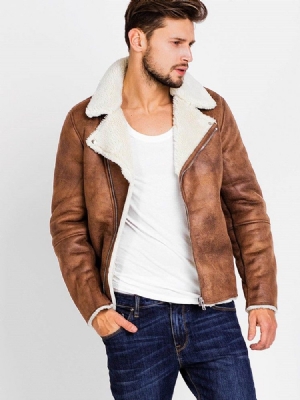 Veste Chaude Vogue Pour Hommes Avec Fermeture Éclair En Simili-peau De Mouton Pu