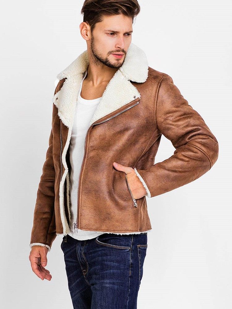 Veste Chaude Vogue Pour Hommes Avec Fermeture Éclair En Simili-peau De Mouton Pu