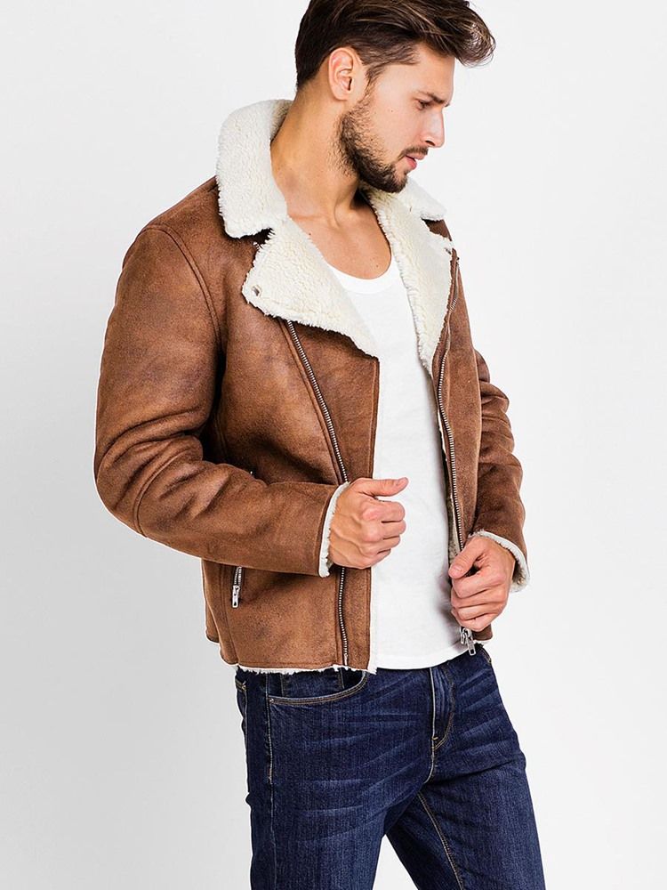 Veste Chaude Vogue Pour Hommes Avec Fermeture Éclair En Simili-peau De Mouton Pu