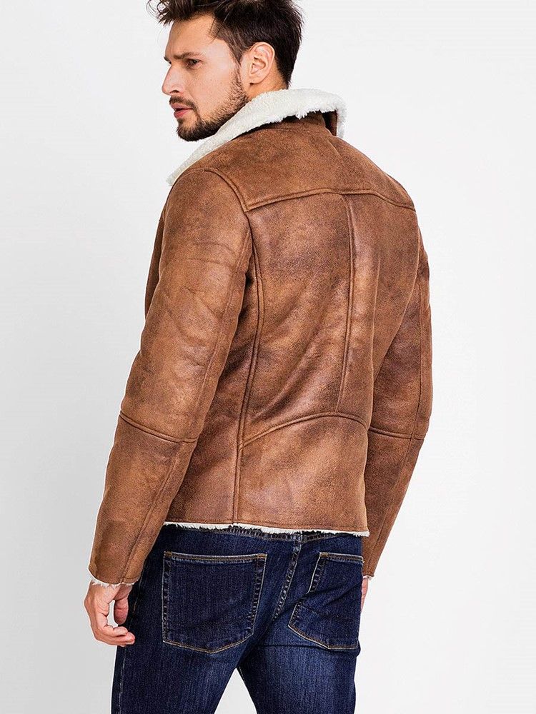 Veste Chaude Vogue Pour Hommes Avec Fermeture Éclair En Simili-peau De Mouton Pu