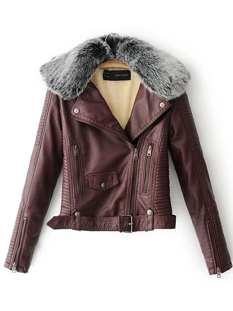 Veste Courte Pu Zipper Fall Pu Pour Femme