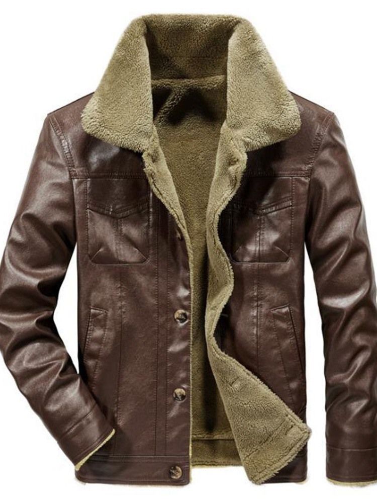 Veste En Cuir À Boutonnage Simple Pour Hommes À Revers Standard