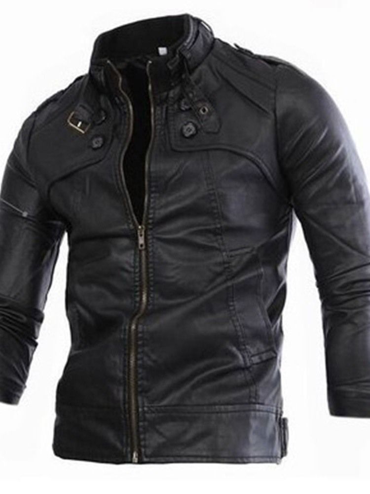 Veste En Cuir Européenne Mince À Col Montant Standard Pour Hommes