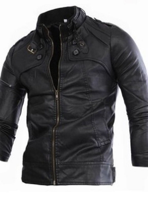 Veste En Cuir Européenne Mince À Col Montant Standard Pour Hommes