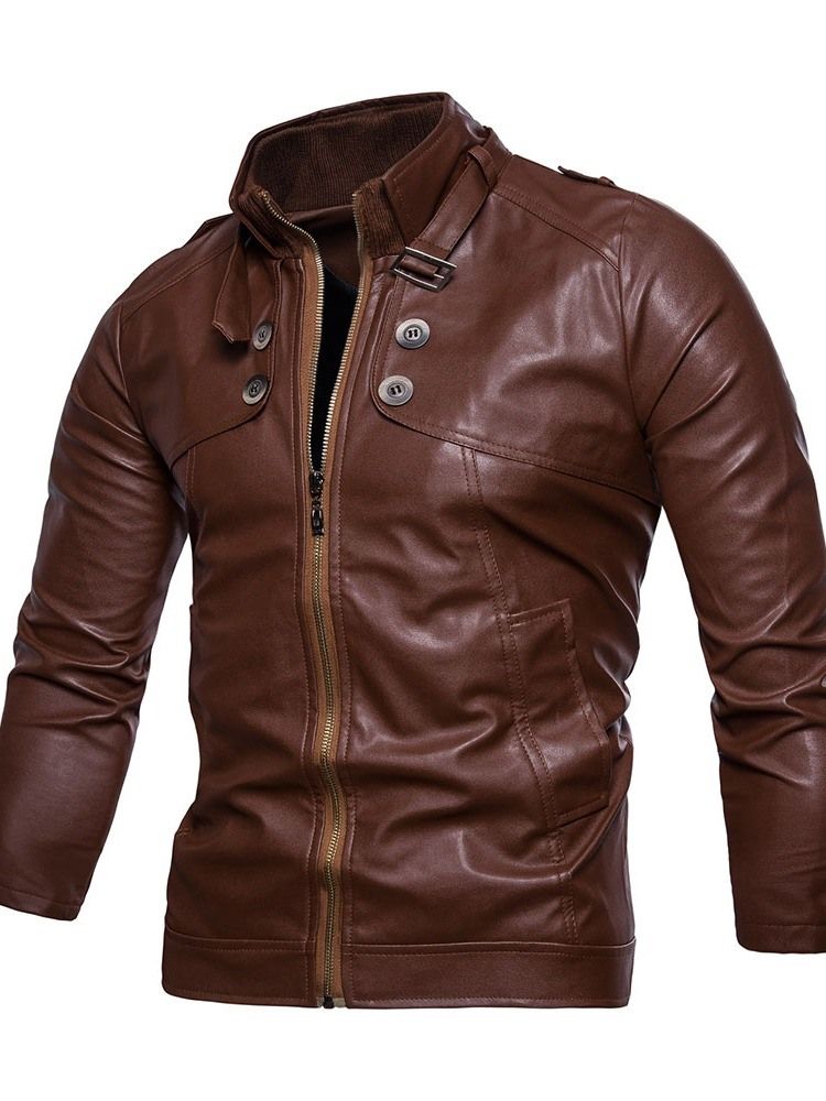 Veste En Cuir Européenne Mince À Col Montant Standard Pour Hommes