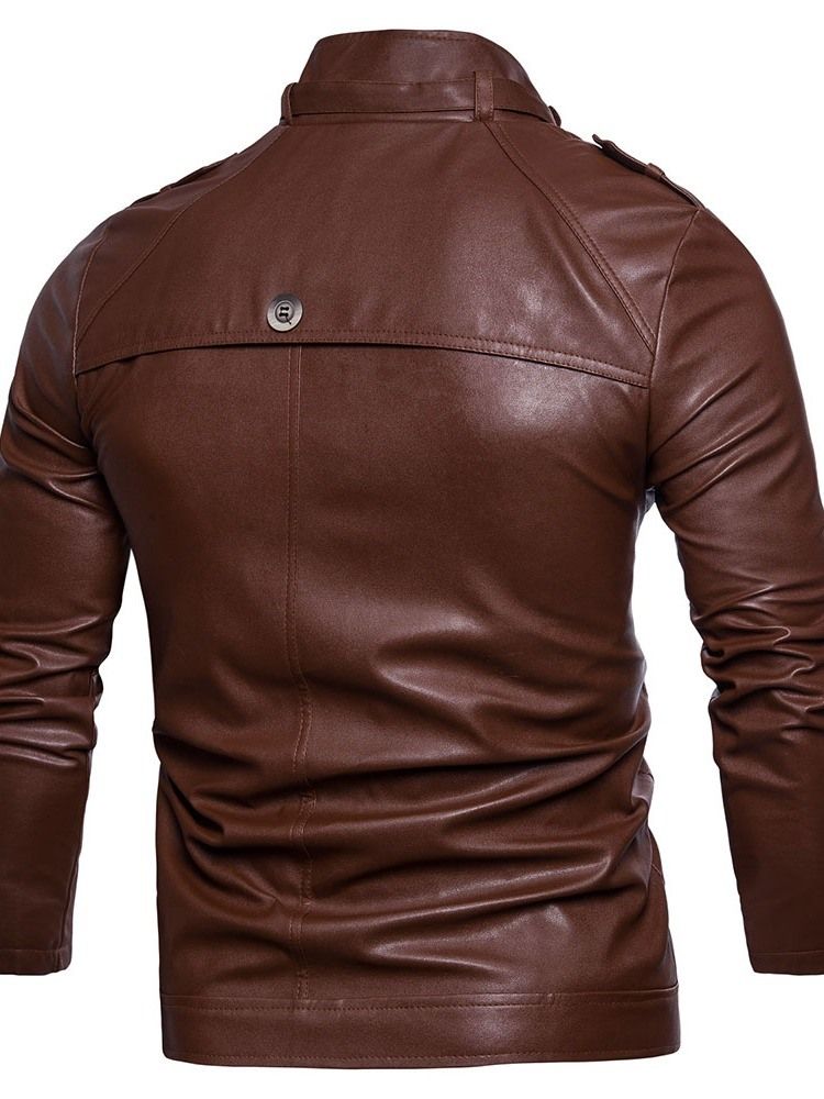 Veste En Cuir Européenne Mince À Col Montant Standard Pour Hommes