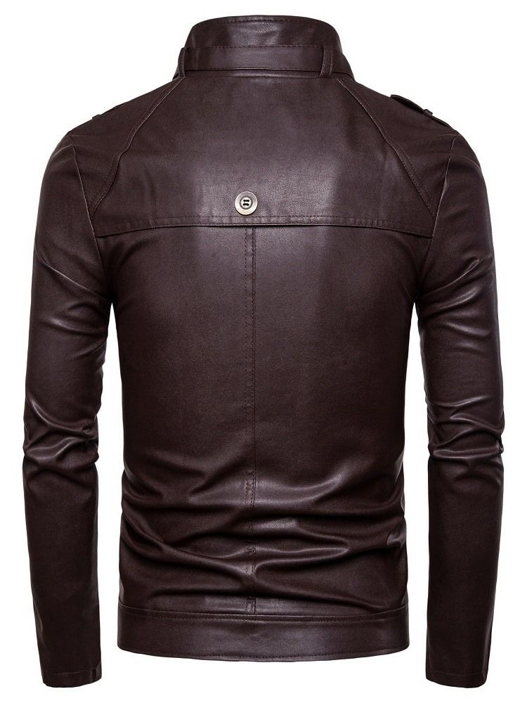 Veste En Cuir Européenne Mince À Col Montant Standard Pour Hommes