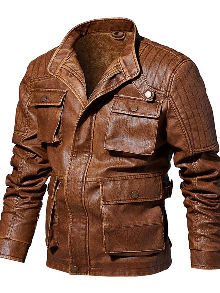 Veste En Cuir Européenne Standard D'hiver À Col Montant Pour Hommes