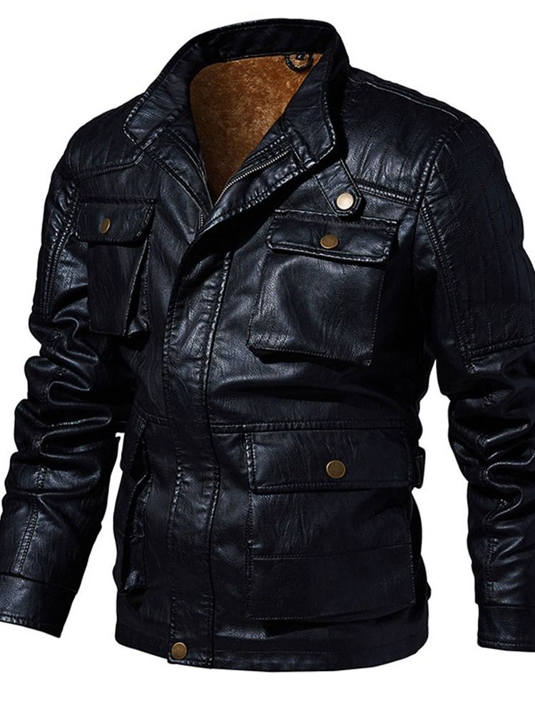 Veste En Cuir Européenne Standard D'hiver À Col Montant Pour Hommes