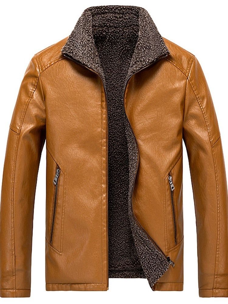 Veste En Cuir Pour Hommes À Revers Standard Slim