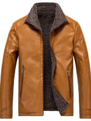 Veste En Cuir Pour Hommes À Revers Standard Slim