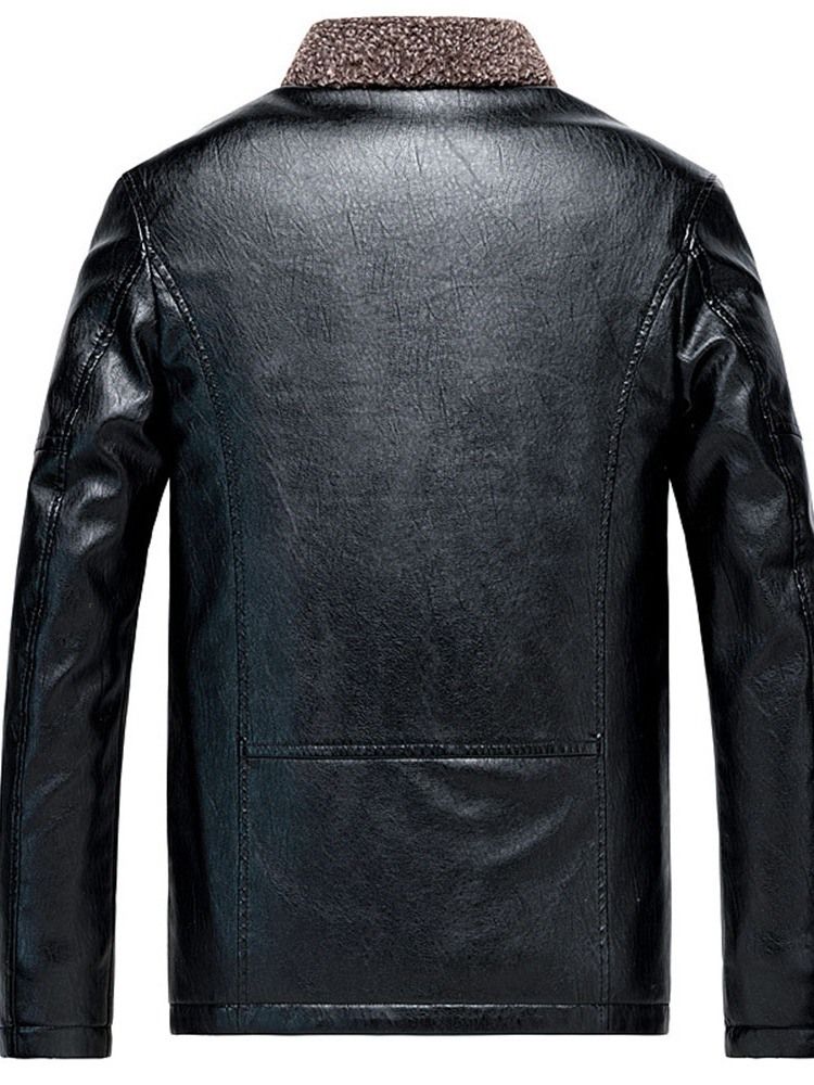 Veste En Cuir Pour Hommes À Revers Standard Slim