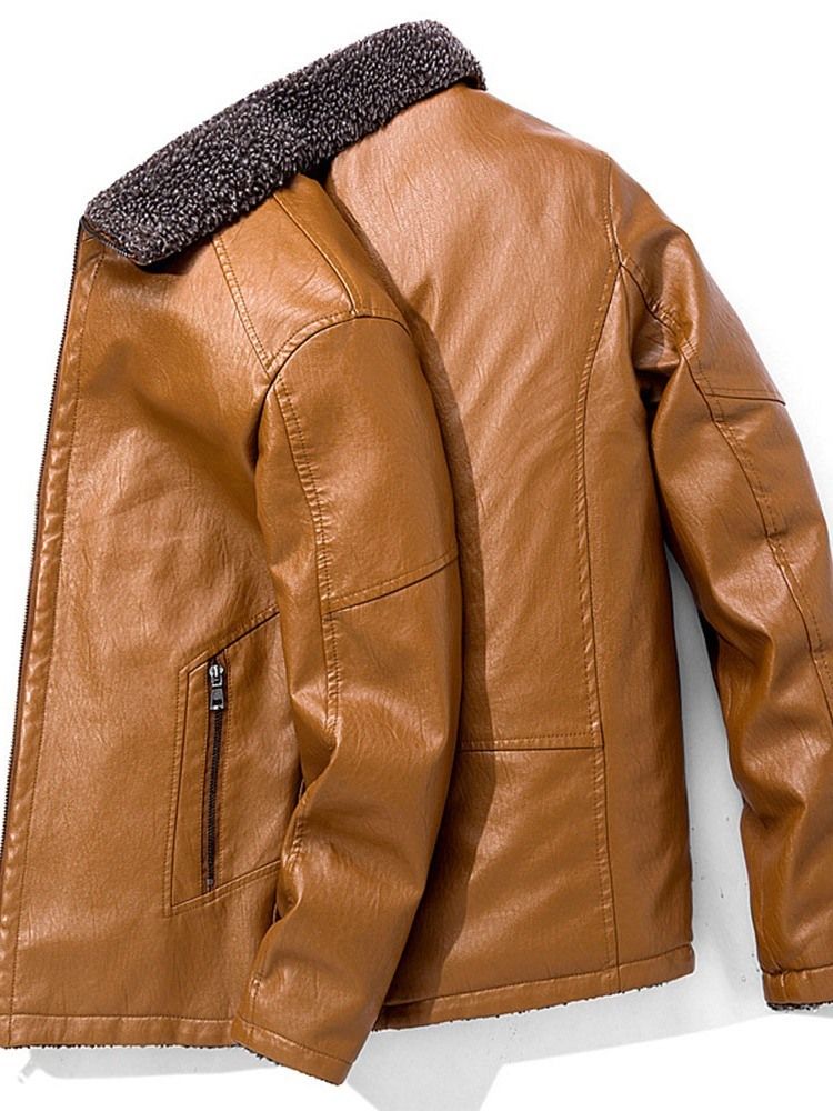 Veste En Cuir Pour Hommes À Revers Standard Slim