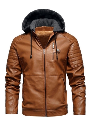 Veste En Cuir Slim À Capuche Et Fermeture Éclair Standard Pour Hommes