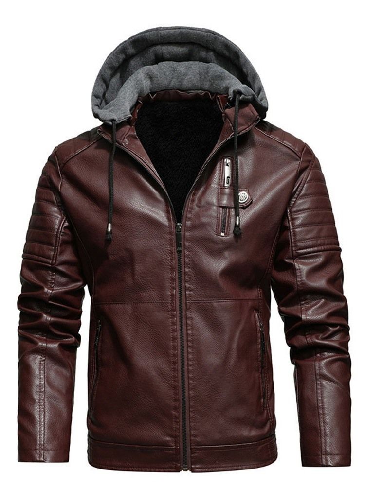 Veste En Cuir Slim À Capuche Et Fermeture Éclair Standard Pour Hommes