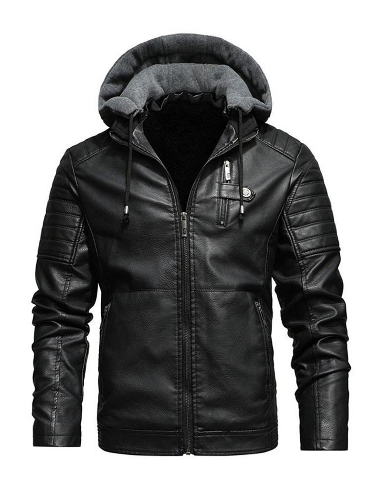 Veste En Cuir Slim À Capuche Et Fermeture Éclair Standard Pour Hommes