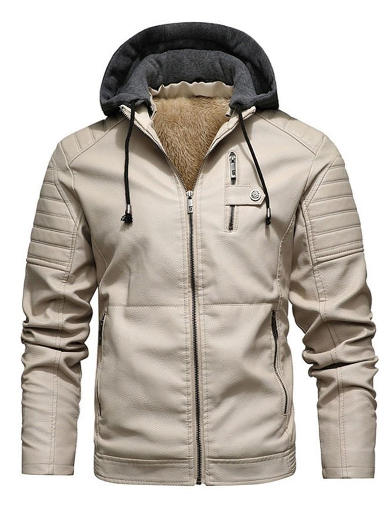 Veste En Cuir Slim À Capuche Et Fermeture Éclair Standard Pour Hommes