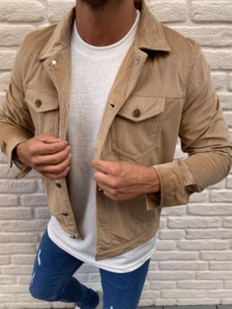 Veste Décontractée Pour Hommes De Style Automne À Revers Avec Poche De Couleur Unie